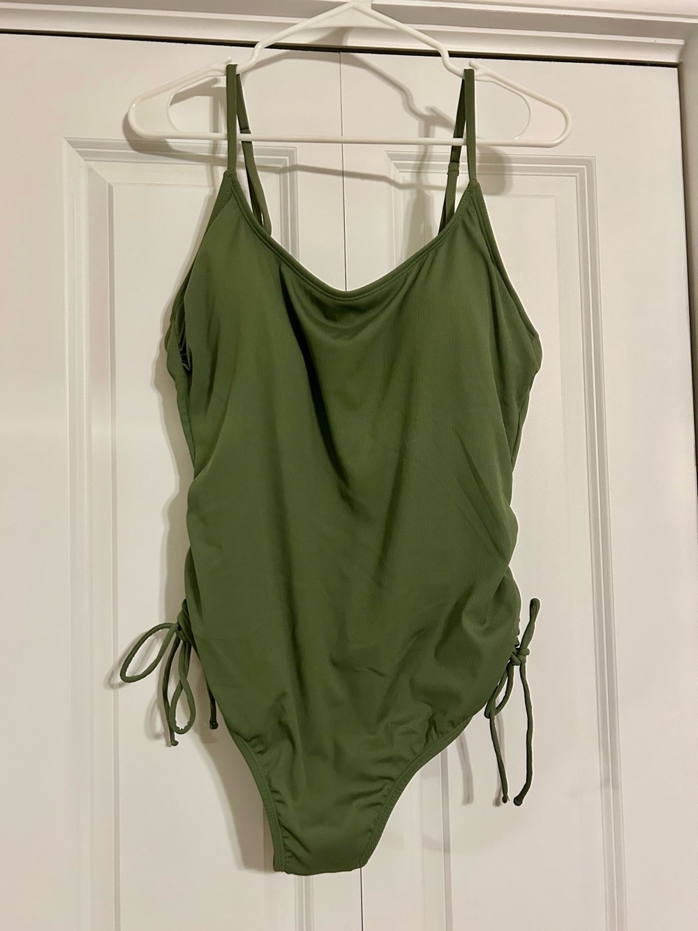 Shade & Shore Olive Green Ribbed One-Piece Swimsuit, Size XL